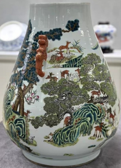 古玩陶瓷粉彩百鹿尊真品鑒賞圖