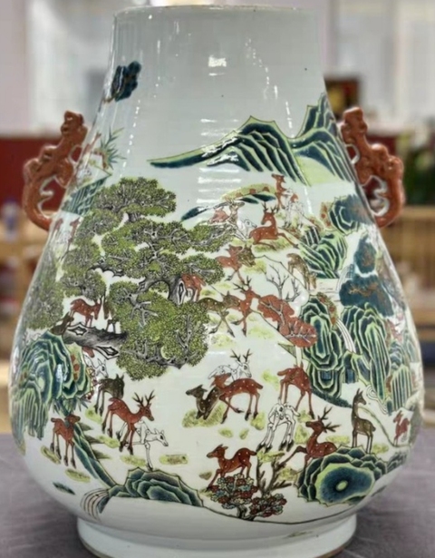 古玩陶瓷粉彩百鹿尊真品鑒賞圖