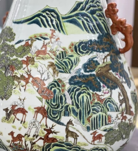 古玩陶瓷粉彩百鹿尊真品鑒賞圖
