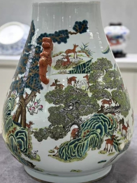 古玩陶瓷粉彩百鹿尊真品鑒賞圖