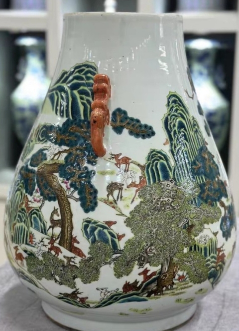 古玩陶瓷粉彩百鹿尊真品鑒賞圖