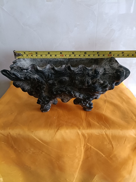 古玩陶瓷罕見精品黑陶堆塑龍紋四方爐拍賣，當前價格299元