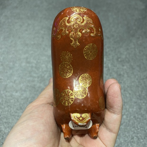 古玩陶瓷內綠松石釉外珊瑚紅釉描金杯真品鑒賞圖