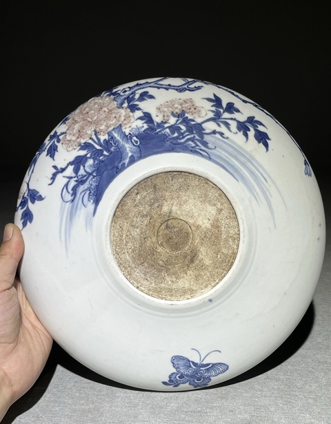 古玩陶瓷青花釉里紅蝶戀花水洗真品鑒賞圖