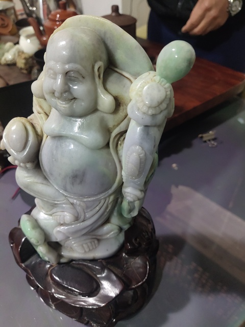 古玩玉器翡翠雕“彌勒佛”擺件真品鑒賞圖
