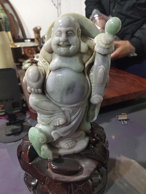 古玩玉器翡翠雕“彌勒佛”擺件真品鑒賞圖