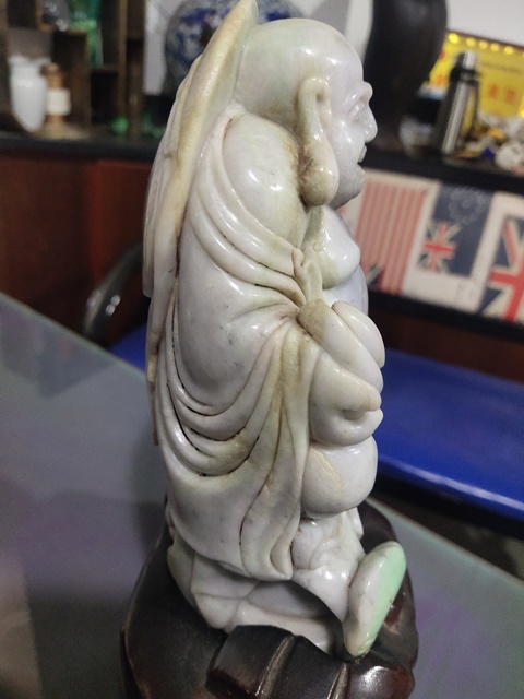 古玩玉器翡翠雕“彌勒佛”擺件真品鑒賞圖
