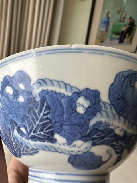 古玩陶瓷桑蠶紋青花碗真品鑒賞圖