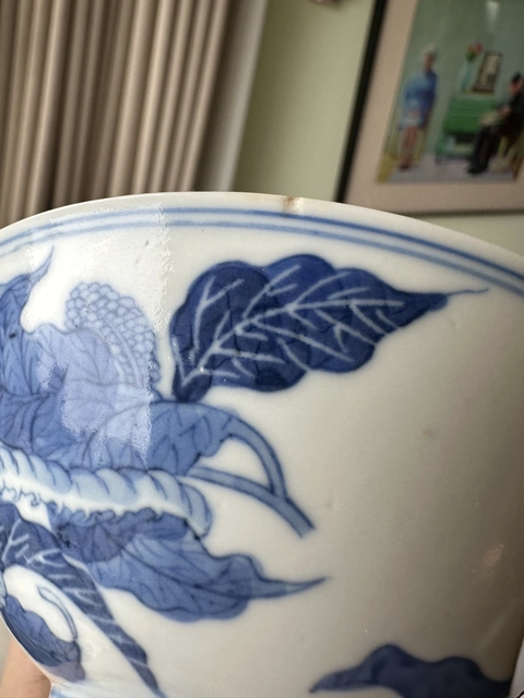 古玩陶瓷桑蠶紋青花碗真品鑒賞圖