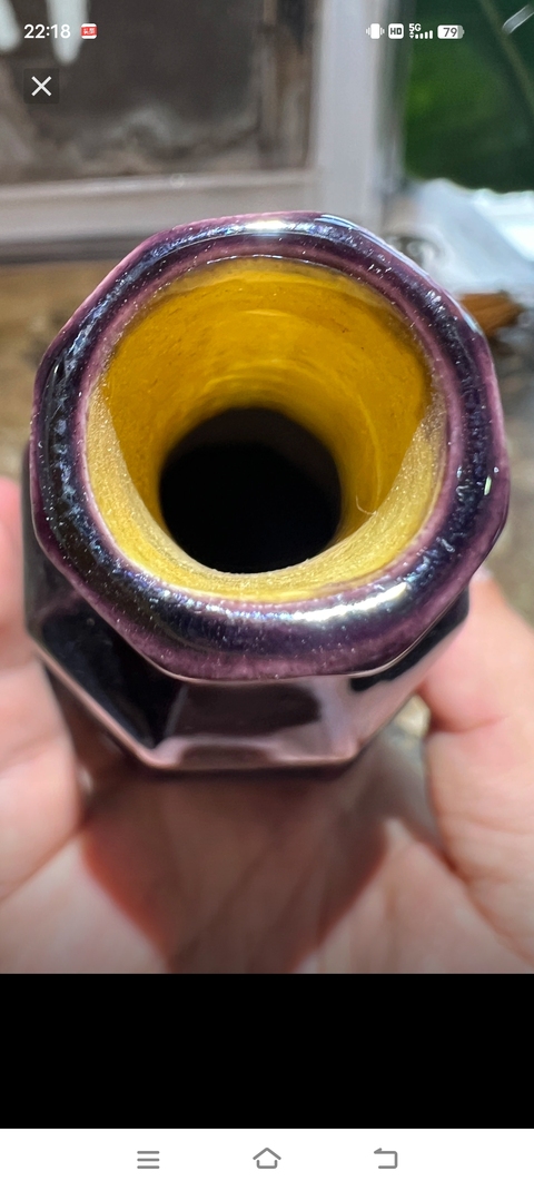 古玩陶瓷茄皮紫釉八方葫蘆瓶真品鑒賞圖