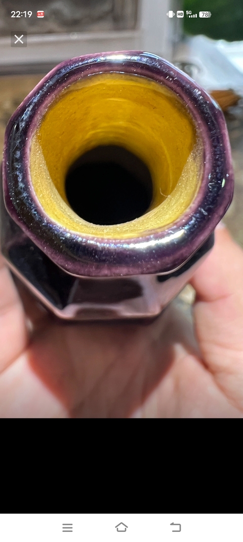 古玩陶瓷茄皮紫釉八方葫蘆瓶真品鑒賞圖