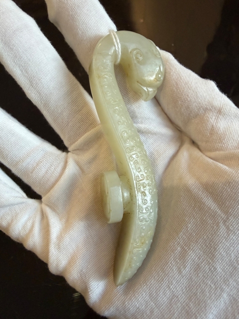 古玩玉器清代鳳鳥紋玉帶鉤真品鑒賞圖