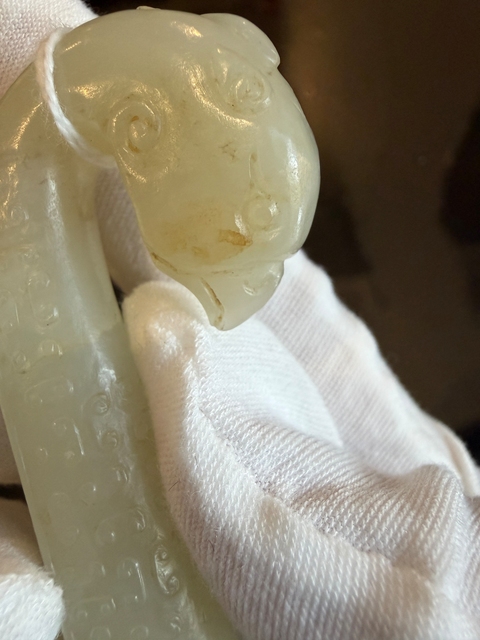 古玩玉器清代鳳鳥紋玉帶鉤真品鑒賞圖