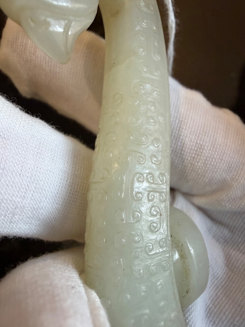 古玩玉器清代鳳鳥紋玉帶鉤真品鑒賞圖