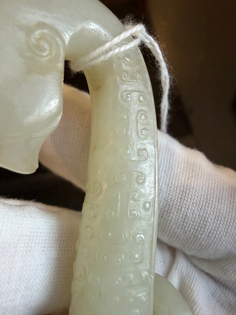 古玩玉器清代鳳鳥紋玉帶鉤真品鑒賞圖