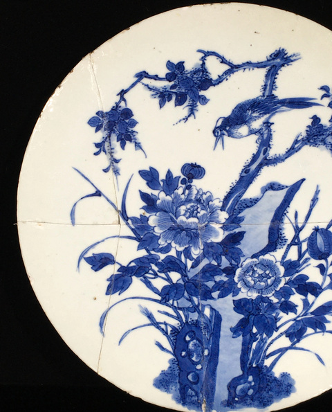 古玩陶瓷青花花鳥紋瓷板真品鑒賞圖