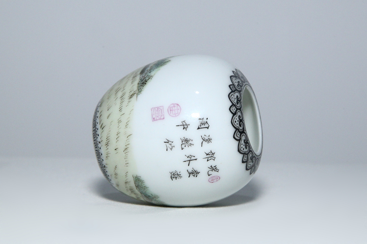 古玩陶瓷民國·琺瑯彩侍女嬰戲詩文水盂真品鑒賞圖