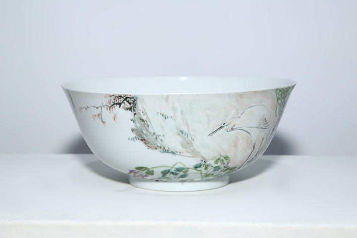 古玩陶瓷清光緒·淺絳彩枝頭清韻圖大碗（官）真品鑒賞圖