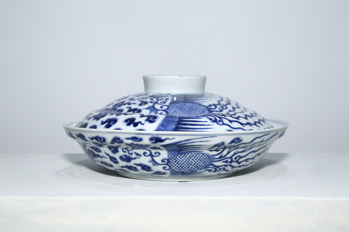 古玩陶瓷清光緒·青花對頭鳳紋大蓋碗（官）真品鑒賞圖