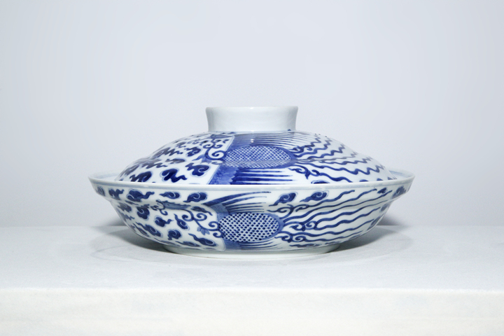 古玩陶瓷清光緒·青花對頭鳳紋大蓋碗（官）真品鑒賞圖