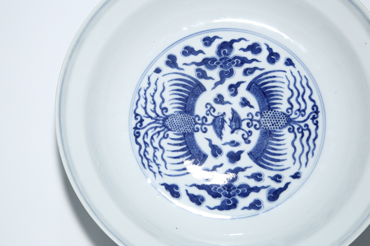 古玩陶瓷清光緒·青花對頭鳳紋大蓋碗（官）真品鑒賞圖