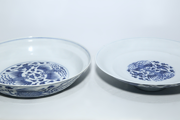 古玩陶瓷清光緒·青花對頭鳳紋大蓋碗（官）真品鑒賞圖