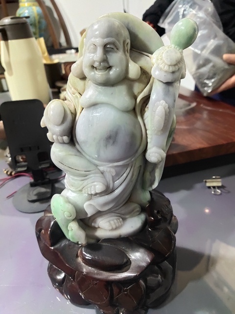 古玩玉器翡翠雕“彌勒佛”擺件真品鑒賞圖