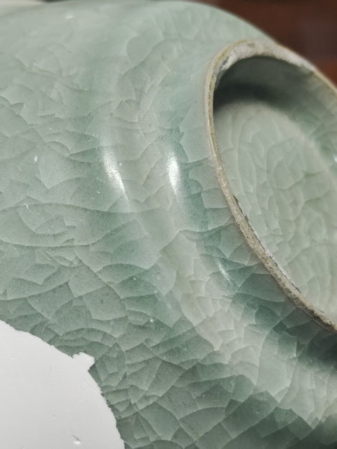 古玩陶瓷南宋冰片紋翠青釉龍泉青瓷洗拍賣，當(dāng)前價格3600元