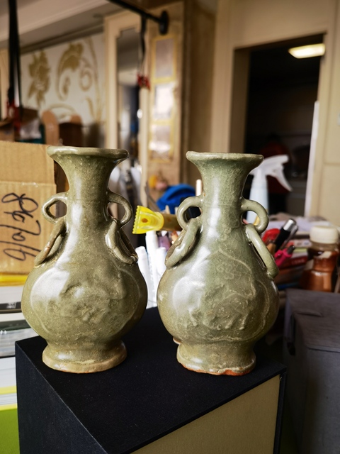 古玩陶瓷龍泉青瓷麒麟獸耳瓶拍賣，當前價格11800元