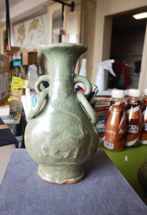 古玩陶瓷龍泉青瓷麒麟獸耳瓶拍賣，當前價格11800元