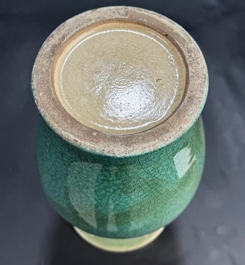 古玩陶瓷民國 綠釉雙耳瓶（地方窯）真品鑒賞圖