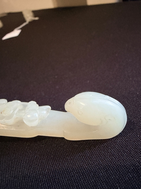 古玩玉器清代花卉紋鳳首玉帶鉤真品鑒賞圖