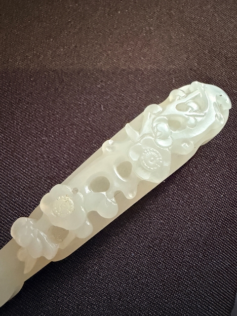 古玩玉器清代花卉紋鳳首玉帶鉤真品鑒賞圖