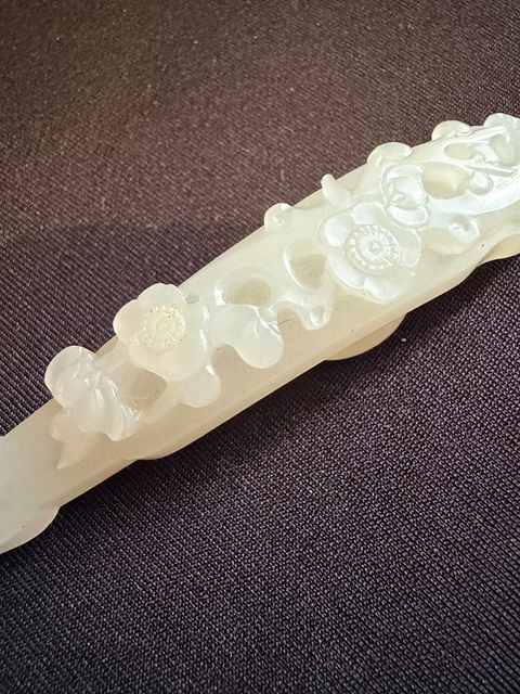 古玩玉器清代花卉紋鳳首玉帶鉤真品鑒賞圖