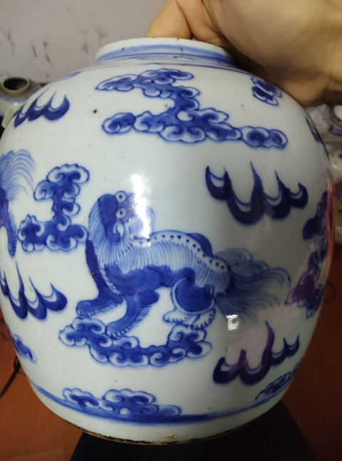古玩陶瓷青花獅子紋罐真品鑒賞圖
