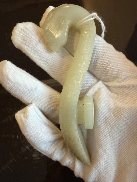 古玩玉器玉卷云紋鳳首帶鉤真品鑒賞圖