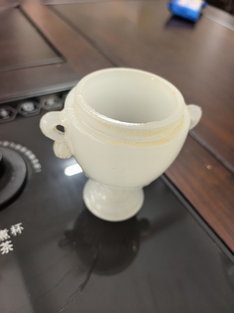 古玩雜項玻璃仿玉雙耳蓋杯真品鑒賞圖