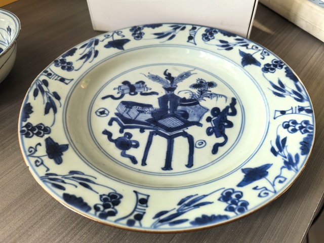 古玩陶瓷博古盤臥足盤拍賣，當前價格1300元