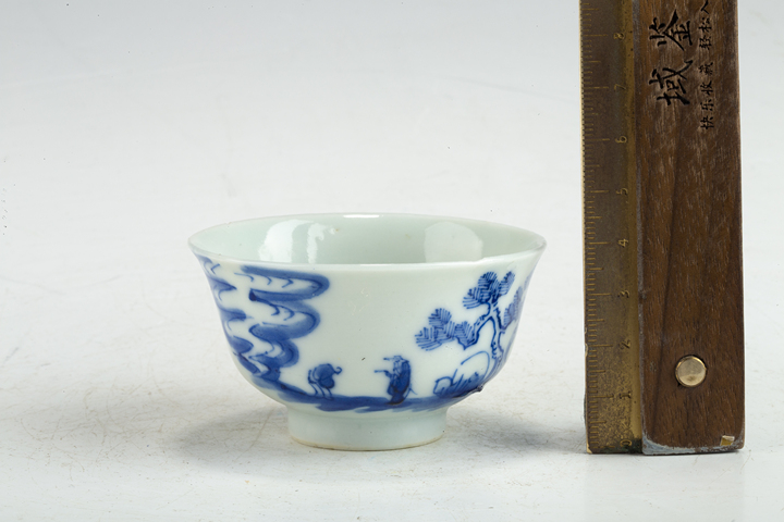 古玩陶瓷清晚·青花山水人物紋杯真品鑒賞圖