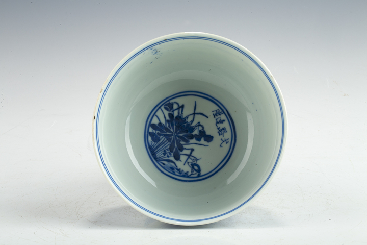 古玩陶瓷清晚·青花外雙龍戲珠內一路連升紋高足碗拍賣，當前價格4392元