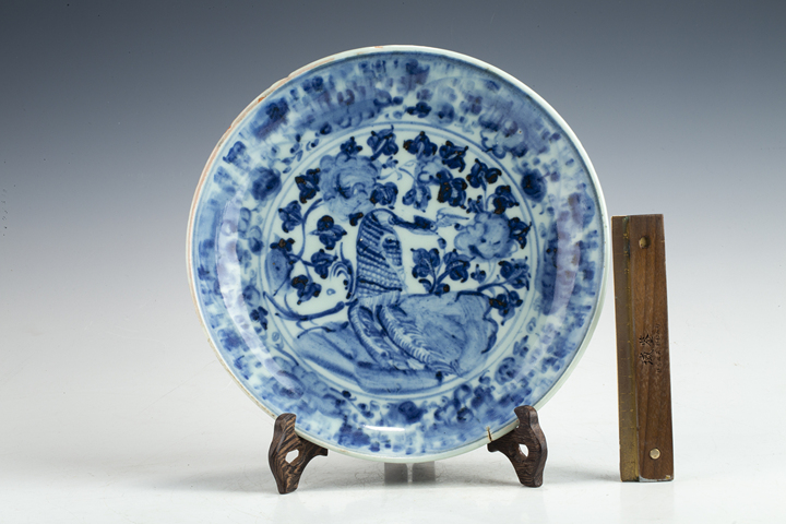 古玩陶瓷明空白期·青花鳳凰牡丹紋盤拍賣，當前價格2304元