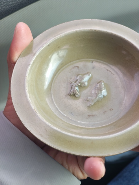 古玩陶瓷宋元·青釉模印雙魚(yú)紋折沿洗拍賣(mài)，當(dāng)前價(jià)格12888元