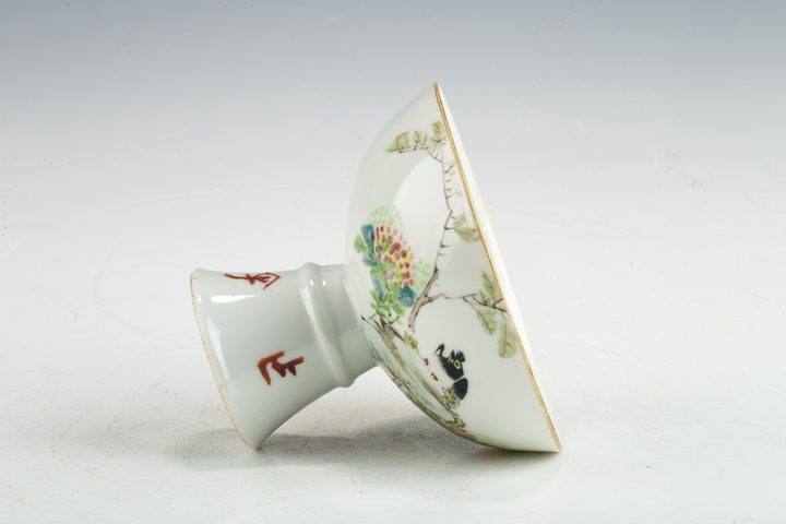 古玩陶瓷晚清·淺絳彩花鳥紋高足碗拍賣，當前價格1464元