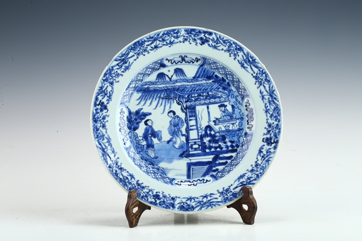 古玩陶瓷康熙·青花西廂記之鶯鶯聽琴紋盤 真品鑒賞圖