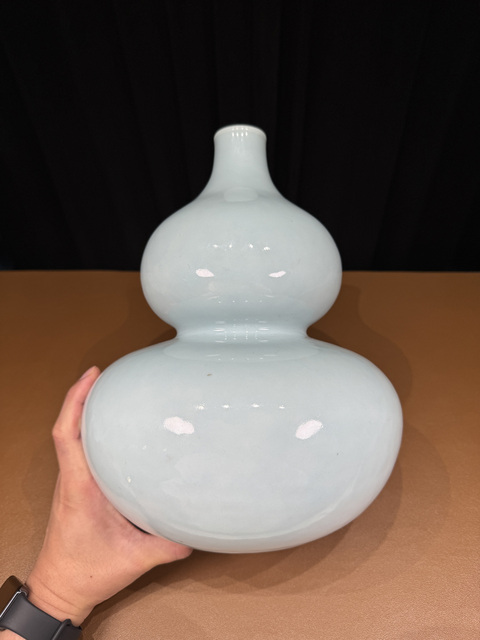 古玩陶瓷晚清民國仿乾隆粉青釉葫蘆瓶真品鑒賞圖