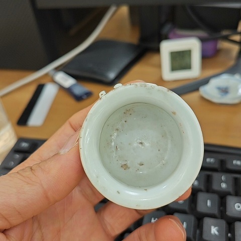 古玩陶瓷晚清礬紅鳥食杯真品鑒賞圖