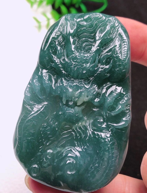 古玩玉器天然翡翠雕“龍牌”真品鑒賞圖