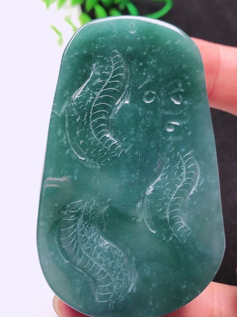 古玩玉器天然翡翠雕“龍牌”真品鑒賞圖