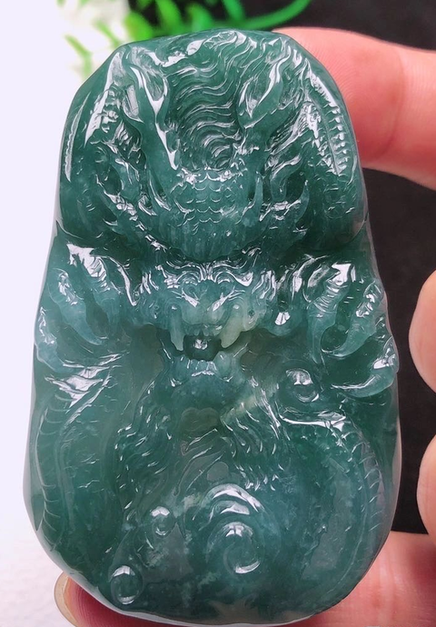 古玩玉器天然翡翠雕“龍牌”真品鑒賞圖