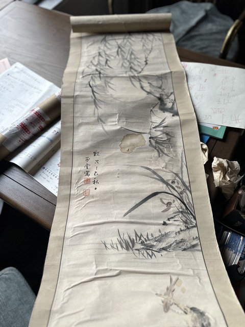 古玩字畫莎堂魚鷹捕魚立軸真品鑒賞圖